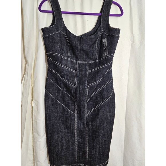 Juniors Y2K inspired denim overall baby doll structured minimalist zip up dress - Picture 1 of 7